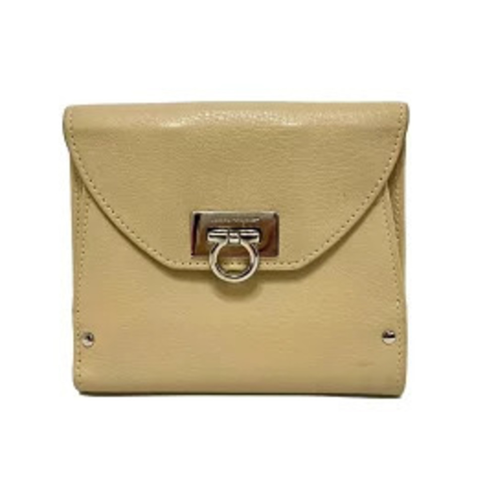 Salvatore Ferragamo Salvatore Gancini Bi fold Wallet Beige Cream Leather